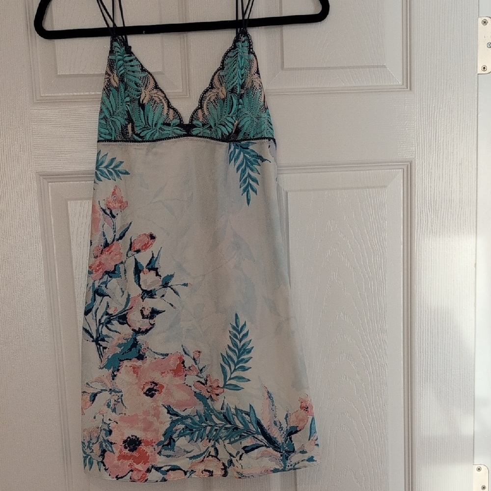Floral Lace Trim Chemise - Multicolor